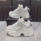Modern Thick Platform Sneakers White Woman Vulcanize Shoes Luxury Tennis Sneakers Trainers Lace Up Fashion Comfortable Walking Footwear New Lightweight Sneakers Stevvex