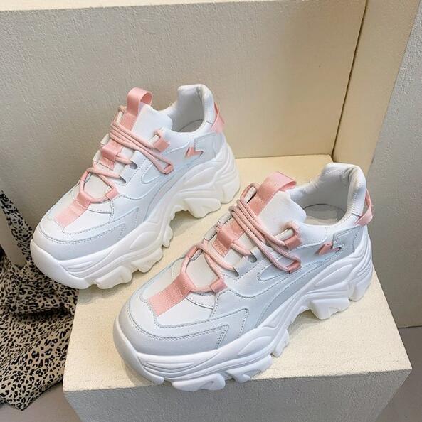Modern Thick Platform Sneakers White Woman Vulcanize Shoes Luxury Tennis Sneakers Trainers Lace Up Fashion Comfortable Walking Footwear New Lightweight Sneakers Stevvex