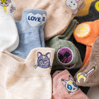 Cartoon Anime Embroidered Boat Socks Ins Trend Moon Cute Sweet Cat Socks Slippers Happy Funny Cotton Girl Socks Cute Short Boat Socks For Men And Women Stevvex