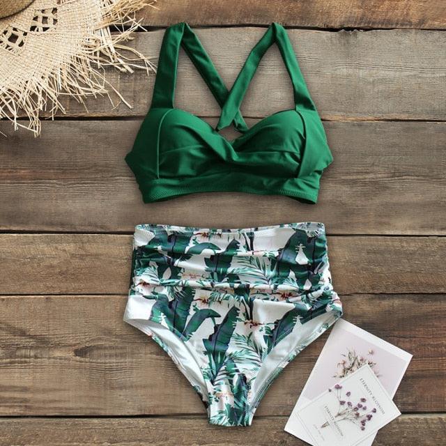High Waist Bikinis New Halter Swimwear Women Swimsuit Female Bikini Set Print Bathing Suit Summer Two Piece Bikini Swimsuit for Women High Waist Halter Wrap Bathing Suits with Bikini Bottom Stevvex