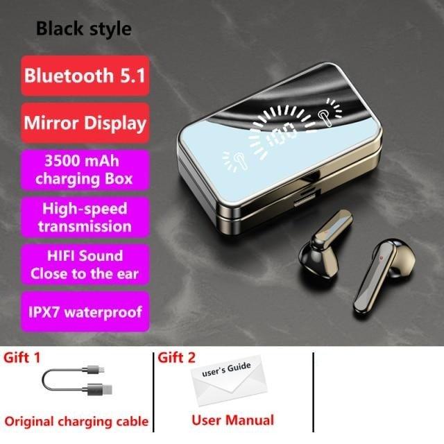 Bluetooth 5.1 Wireless Headphones  Waterproof Sports Workout Earphones With Microphone Bluetooth In Ear Headphones Wireless Headset Quality Deep Bass Soft Earmuffs  Light Weight Built-in Microphone Charging Box 3500mAh Stevvex