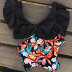 High Waist Ruffled Bikini Set Flounce Swimwear Women Two Pieces Swimsuit Swimsuit for Women Two Pieces Bathing Suits Tummy Control Flounce Top with High Waist Bottom Floral Beachwear V-neck Bathing Suit Stevvex