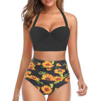 High Waist Bikini Leaf Print Swimsuit Women Push Up Swimwear Female Halter Bathing Suit Vintage Swimming Suit Women Vintage Underwire High Waist Swimsuit Two Pieces Halter Lace Up Adjustable Bikini Top Stevvex