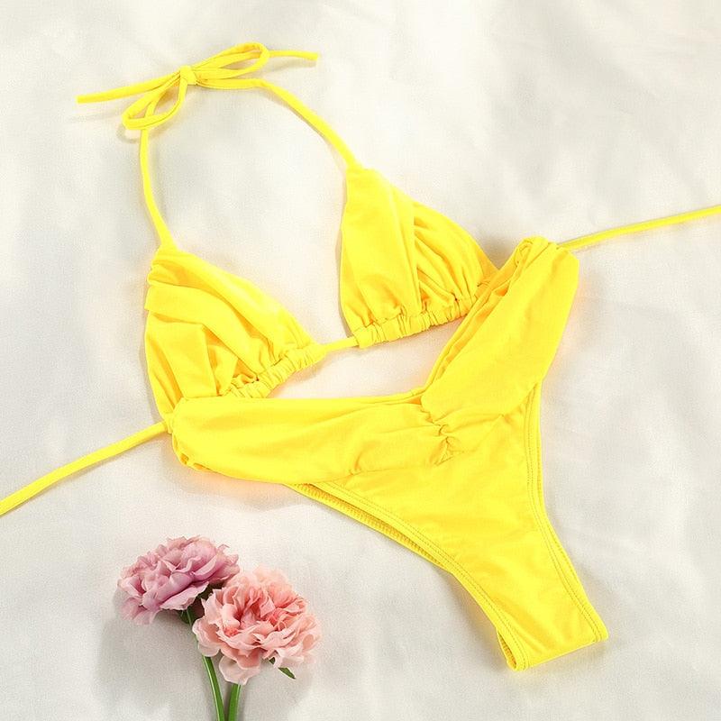 Handwork Bikinis Small Ruffle Swimsuit Vintage Print Swimwear Women Bathing Suit Leopard Patchwork Bikini Set String Stevvex