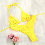 Handwork Bikinis Small Ruffle Swimsuit Vintage Print Swimwear Women Bathing Suit Leopard Patchwork Bikini Set String Stevvex