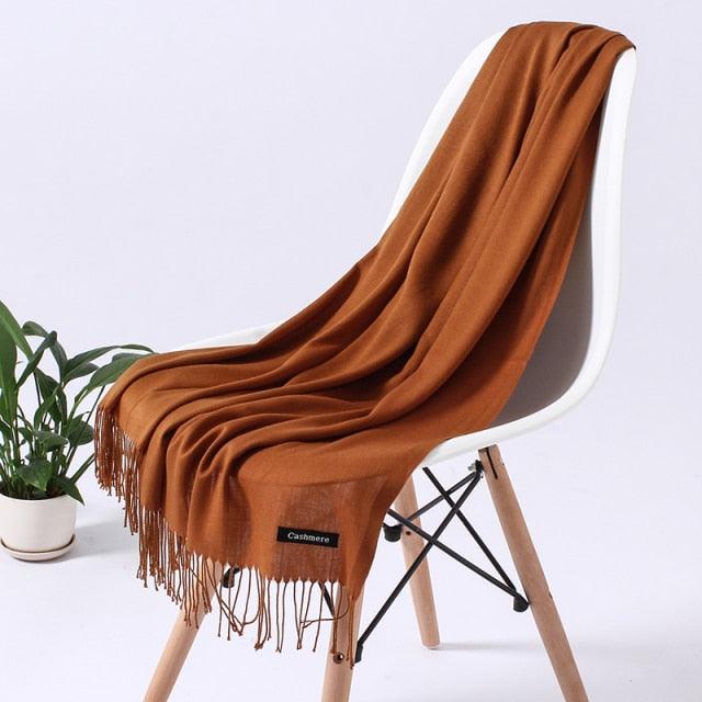 Luxury Fashion Winter Solid Colorful Soft Scarf Hijabs Tassels Long Warm Shawls Hijabs Lightweight Scarfs Scarves Cashmere Elegant Hijabs Scarves Wraps For Women Stevvex