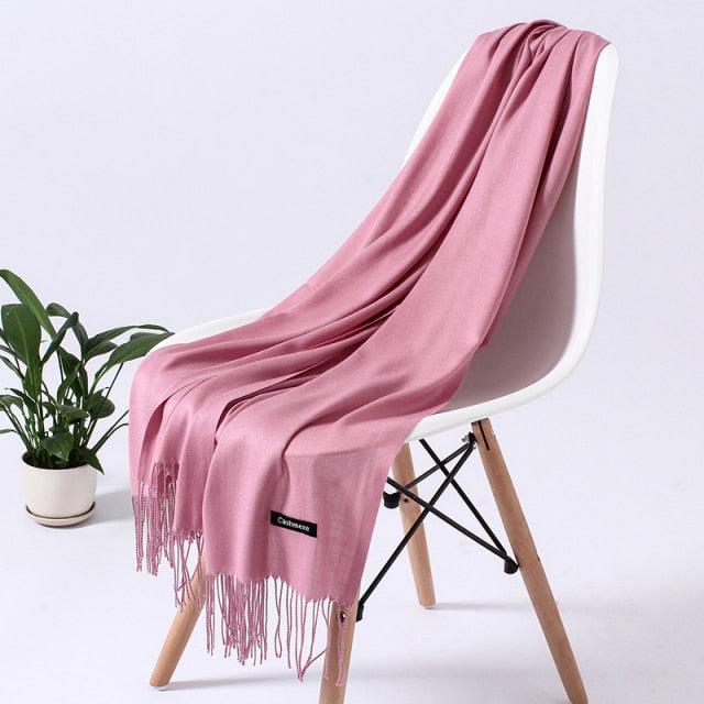 Luxury Fashion Winter Solid Colorful Soft Scarf Hijabs Tassels Long Warm Shawls Hijabs Lightweight Scarfs Scarves Cashmere Elegant Hijabs Scarves Wraps For Women Stevvex