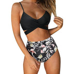 Modern Floral Bikini 2 Pieces Flower Print Bikini Set Women Crisscross High Waist String 2 Piece Bathing Suits High Waist Women's Swimsuit Shorts Solid Bikini Floral Summer Bikini Set