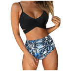 Modern Floral Bikini 2 Pieces Flower Print Bikini Set Women Crisscross High Waist String 2 Piece Bathing Suits High Waist Women's Swimsuit Shorts Solid Bikini Floral Summer Bikini Set
