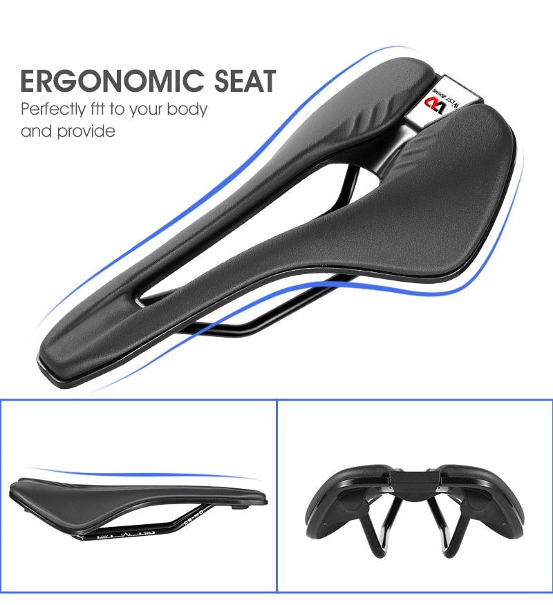 Ultra Light Comfortable Bicycle Saddle Mountain Road Bike Seat Soft Leather Hollow Breathable Cushion Seat Ergonomics Design Breathable Suspension Gel Bike Saddle Cushion For Mountain Bike Road Bike Stevvex