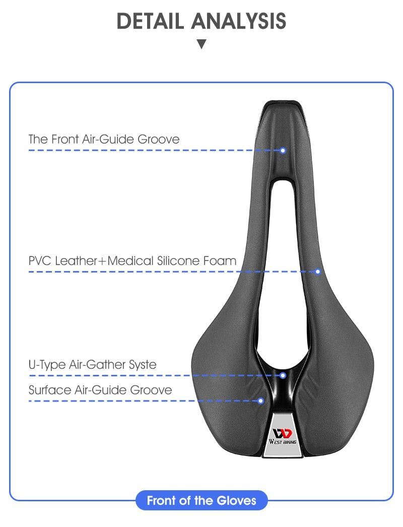 Ultra Light Comfortable Bicycle Saddle Mountain Road Bike Seat Soft Leather Hollow Breathable Cushion Seat Ergonomics Design Breathable Suspension Gel Bike Saddle Cushion For Mountain Bike Road Bike Stevvex