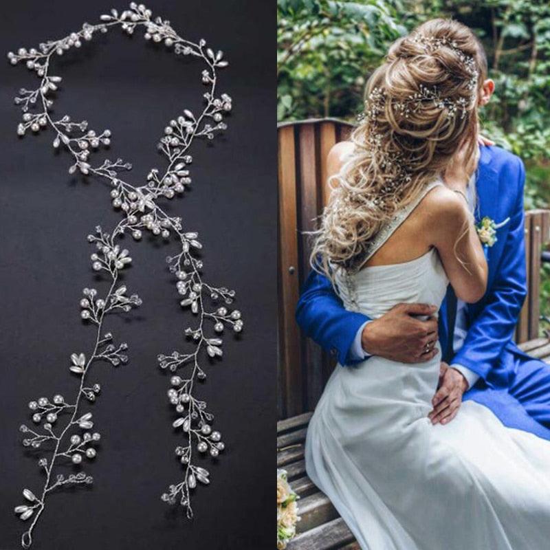 Crystal Pearl Bridal Tiaras Hairbands Hairpins Bridesmaid Diamante Hair Vine Accessories Wedding Jewelry 35cm Headwear Gorgeous Hair Accessories For Women Stevvex