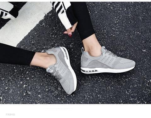 Womens Light Weight Running Sneakers Air Sole Breathable High Quality Sport Women Mesh Running Casual Slip On Flats Comfortable Walking Air Cushion Sneakers Stevvex