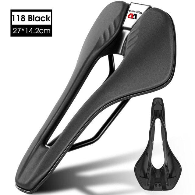 Ultra Light Comfortable Bicycle Saddle Mountain Road Bike Seat Soft Leather Hollow Breathable Cushion Seat Ergonomics Design Breathable Suspension Gel Bike Saddle Cushion For Mountain Bike Road Bike Stevvex