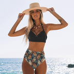 High Waist Bikinis New Halter Swimwear Women Swimsuit Female Bikini Set Print Bathing Suit Summer Two Piece Bikini Swimsuit for Women High Waist Halter Wrap Bathing Suits with Bikini Bottom Stevvex
