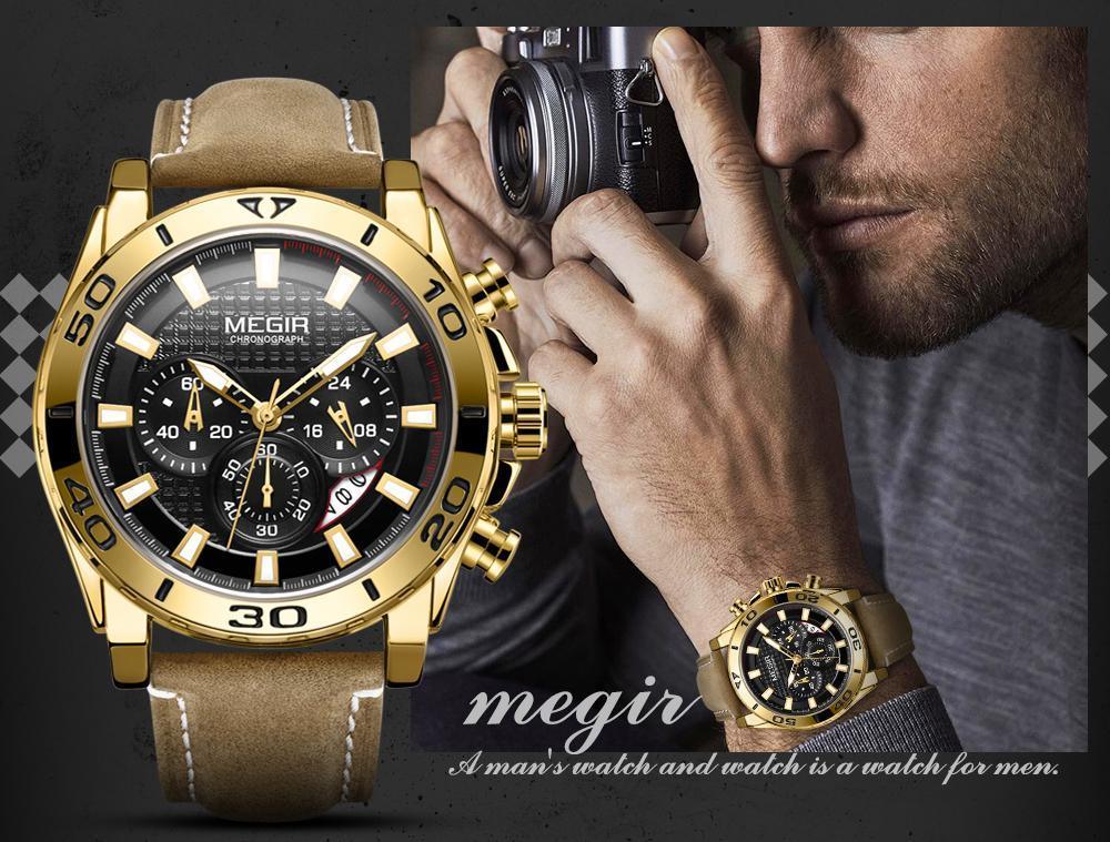 Men's Sports Multifunctional Quartz Watches Elegant Leather Strap Waterproof Modern Wristwatch For Men Stevvex
