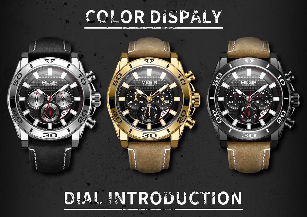 Men's Sports Multifunctional Quartz Watches Elegant Leather Strap Waterproof Modern Wristwatch For Men Stevvex