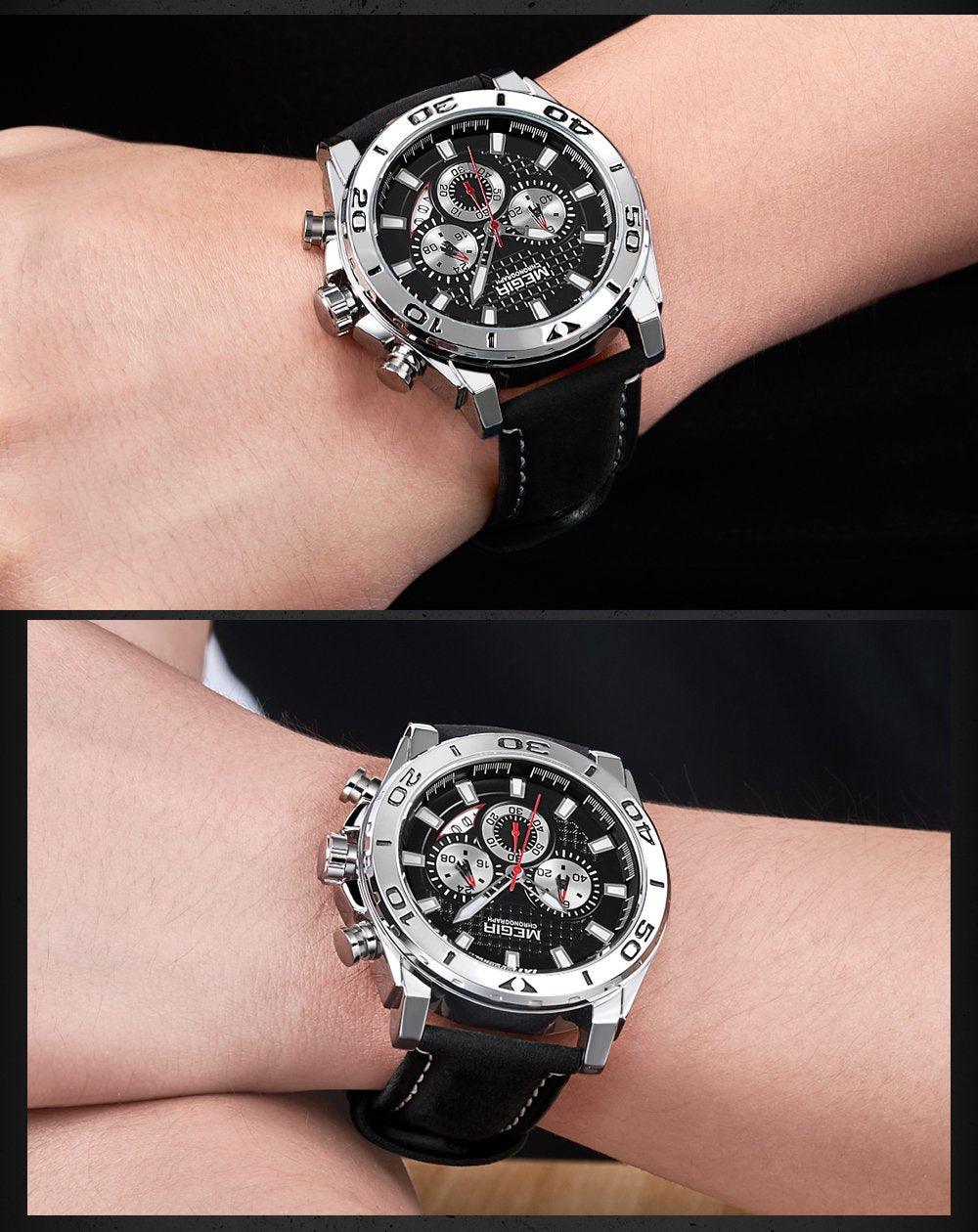 Men's Sports Multifunctional Quartz Watches Elegant Leather Strap Waterproof Modern Wristwatch For Men Stevvex