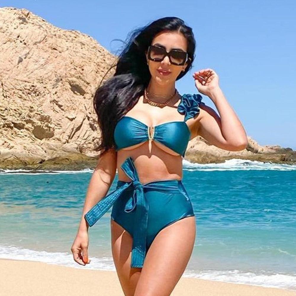 Two-Pieces Women  Push-Up Padded Bra Ruffles Bandage Bikini Set Swimsuit  Women's Bathing Suits Ruffles Flounce Bikini Sets Low Rise Two Piece Swimsuit Swimwear Bathing Suit Beachwear Stevvex