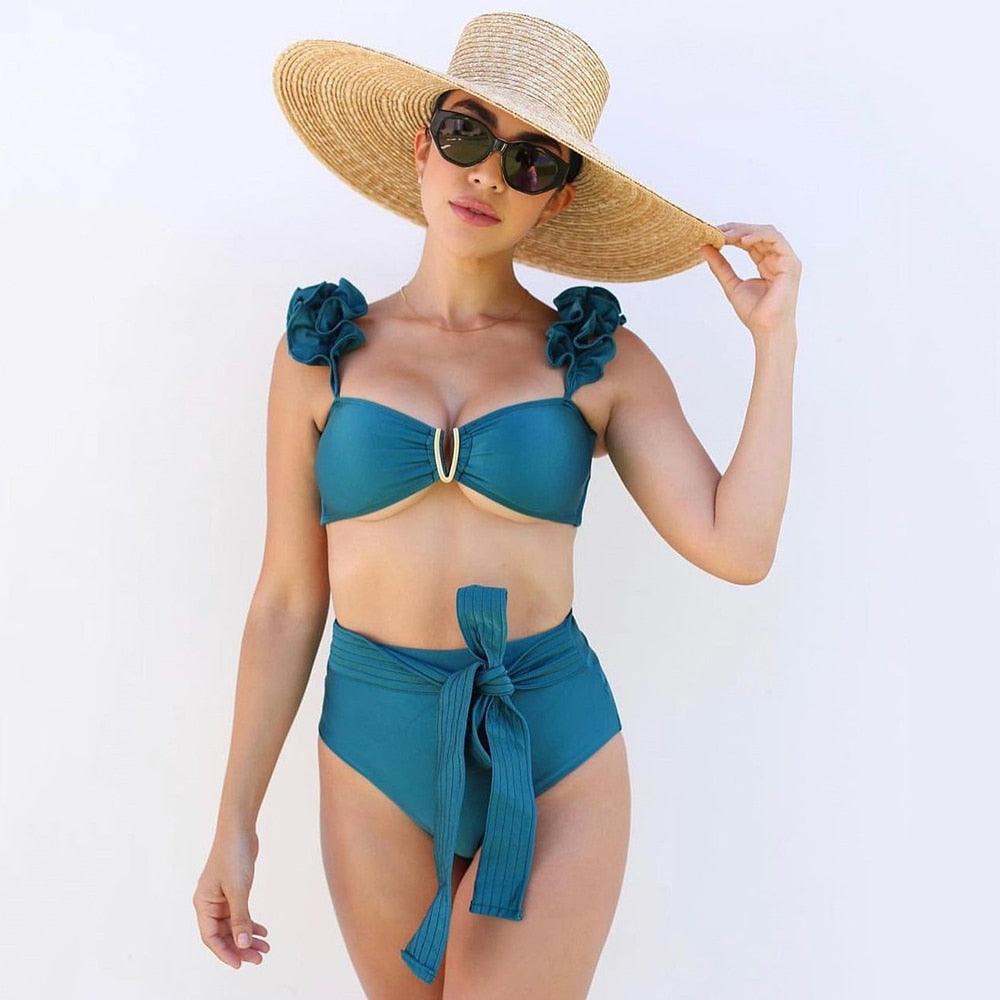 Two-Pieces Women  Push-Up Padded Bra Ruffles Bandage Bikini Set Swimsuit  Women's Bathing Suits Ruffles Flounce Bikini Sets Low Rise Two Piece Swimsuit Swimwear Bathing Suit Beachwear Stevvex