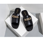 Summer New Women Slippers Open-Toe Flat Slippers Fashion Buckle Beach Slides Casual Flip Flops Women Shoes Slip On Comfortable Pointed Toe Loafers Women Luxury Black Sandals Stevvex