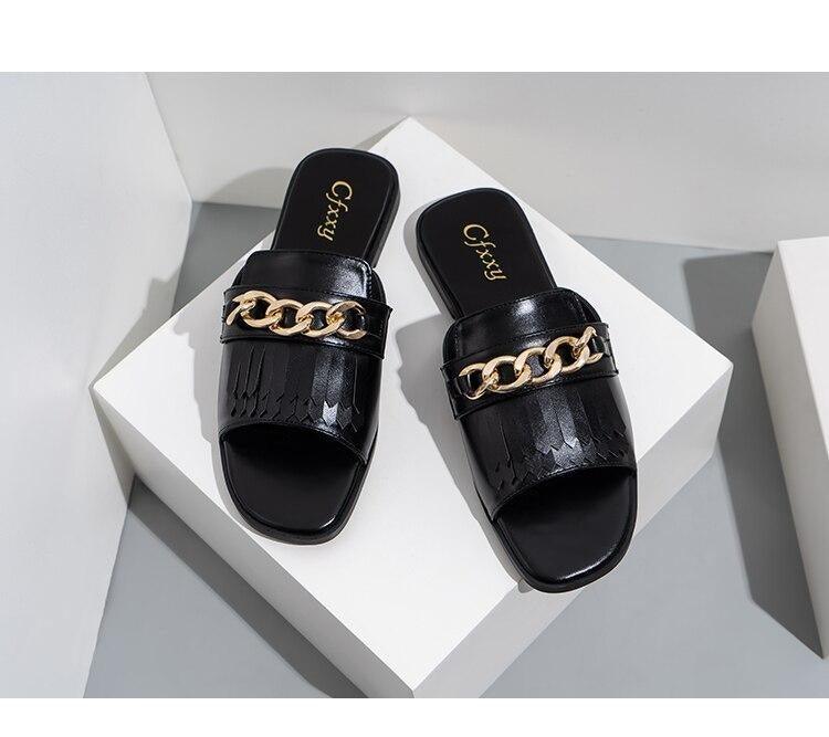 Summer New Women Slippers Open-Toe Flat Slippers Fashion Buckle Beach Slides Casual Flip Flops Women Shoes Slip On Comfortable Pointed Toe Loafers Women Luxury Black Sandals Stevvex