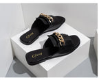 Summer New Women Slippers Open-Toe Flat Slippers Fashion Buckle Beach Slides Casual Flip Flops Women Shoes Slip On Comfortable Pointed Toe Loafers Women Luxury Black Sandals Stevvex