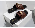 Summer New Women Slippers Open-Toe Flat Slippers Fashion Buckle Beach Slides Casual Flip Flops Women Shoes Slip On Comfortable Pointed Toe Loafers Women Luxury Black Sandals Stevvex