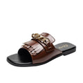 Summer New Women Slippers Open-Toe Flat Slippers Fashion Buckle Beach Slides Casual Flip Flops Women Shoes Slip On Comfortable Pointed Toe Loafers Women Luxury Black Sandals Stevvex