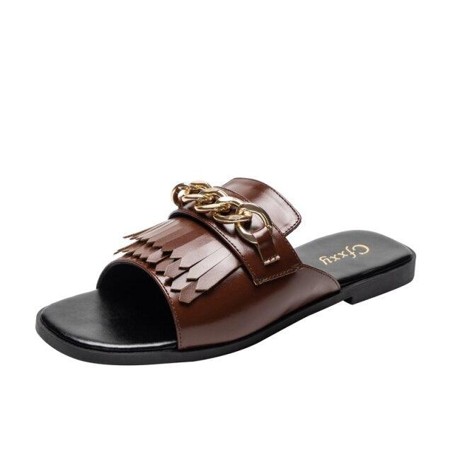Summer New Women Slippers Open-Toe Flat Slippers Fashion Buckle Beach Slides Casual Flip Flops Women Shoes Slip On Comfortable Pointed Toe Loafers Women Luxury Black Sandals Stevvex