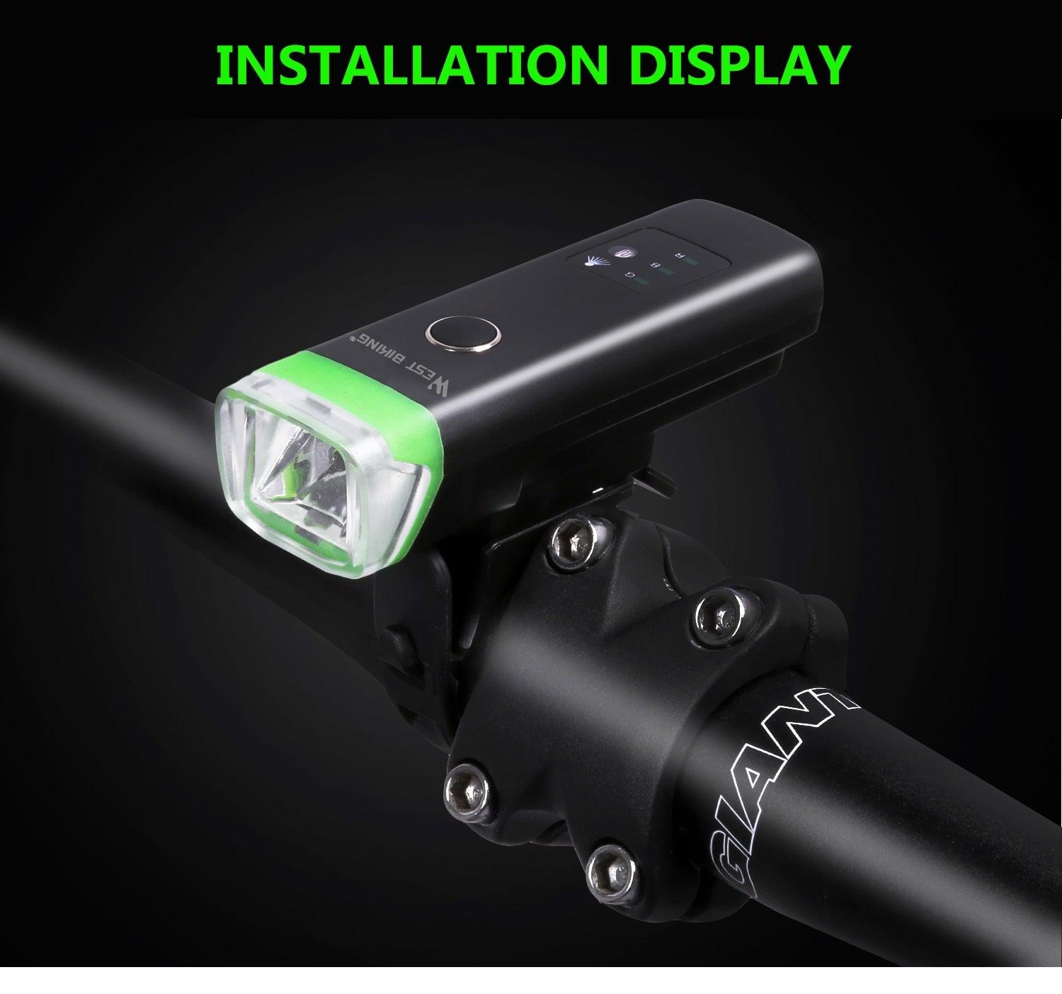 Front Bicycle Light USB Rechargeable LED Bike Light Waterproof Cycling Headlight Climbing Safety Flashlight Lamps Bike Light Super Bright Bicycle Light Easy To Install Fits All Bikes Headlights With Modes Stevvex