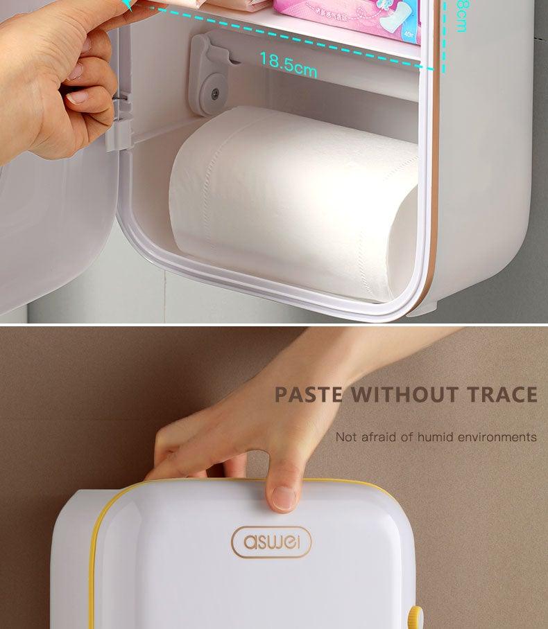Toilet Paper Holder Stand Wall Mounted Waterproof Paper Towel Dispenser Holder Tissue Box Toilet Roll Holder For Toilet Paper Toilet Paper Roll Holder With Shelf And Drawer Adhesive Bathroom Tissue Box Holder Wall Mount Facial Toilet Tissue Paper Storage Stevvex