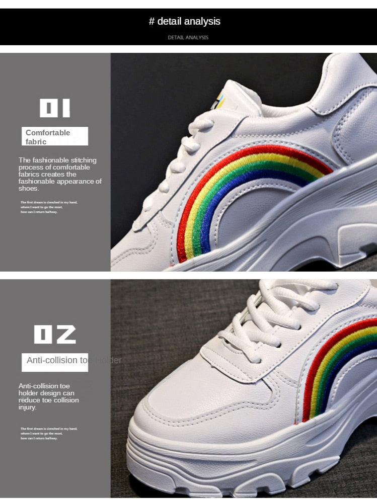 Casual Winter Women Thick Sneakers White Shoes Autumn Winter Fashion Platform Shoes Female Lace Up Rainbow Vulcanized Shoes Comfy Fashion Sneakers Breathable Athletic Casual Shoes Stevvex