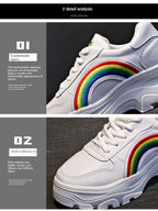 Casual Winter Women Thick Sneakers White Shoes Autumn Winter Fashion Platform Shoes Female Lace Up Rainbow Vulcanized Shoes Comfy Fashion Sneakers Breathable Athletic Casual Shoes Stevvex