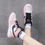 Leather Sports Running Shoes Red Breathable Anti Slip Vulcanized High Top Plate Shoes Lace-up Classic Shoes Girls Comfortable Men Casual Flats Sneakers Stevvex