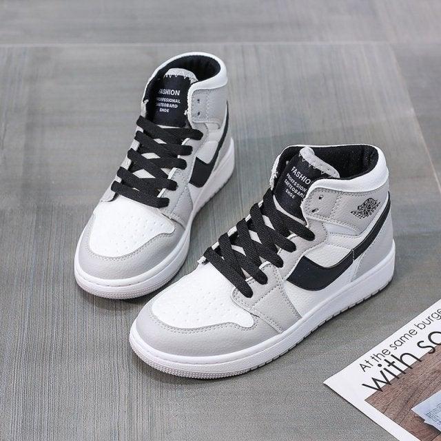 Leather Sports Running Shoes Red Breathable Anti Slip Vulcanized High Top Plate Shoes Lace-up Classic Shoes Girls Comfortable Men Casual Flats Sneakers Stevvex