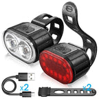 4 Modes 350mAh USB Road Bicycle Headlight Rechargeable Cycling Taillight LED Bike Front Light Head Lamp Ultra Bright Front And Back Rear Bicycle Light Combo IPX4 Waterproof Mountain Road Helmet Cycle Headlight And Taillight Set