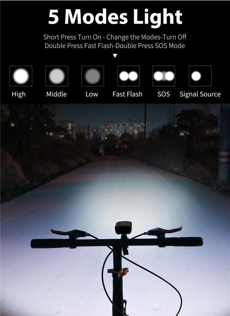 Front Bicycle Light USB Rechargeable LED Bike Light Waterproof Cycling Headlight Climbing Safety Flashlight Lamps Bike Light Super Bright Bicycle Light Easy To Install Fits All Bikes Headlights With Modes Stevvex