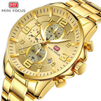 Luxury Gold Mens Watches Elegant Stainsteel Steel Strap Waterproof Sport Analog Quartz Luminous Hands Watch Stevvex