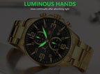 Luxury Gold Mens Watches Elegant Stainsteel Steel Strap Waterproof Sport Analog Quartz Luminous Hands Watch Stevvex