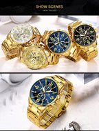 Luxury Gold Mens Watches Elegant Stainsteel Steel Strap Waterproof Sport Analog Quartz Luminous Hands Watch Stevvex