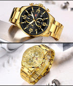 Luxury Gold Mens Watches Elegant Stainsteel Steel Strap Waterproof Sport Analog Quartz Luminous Hands Watch Stevvex