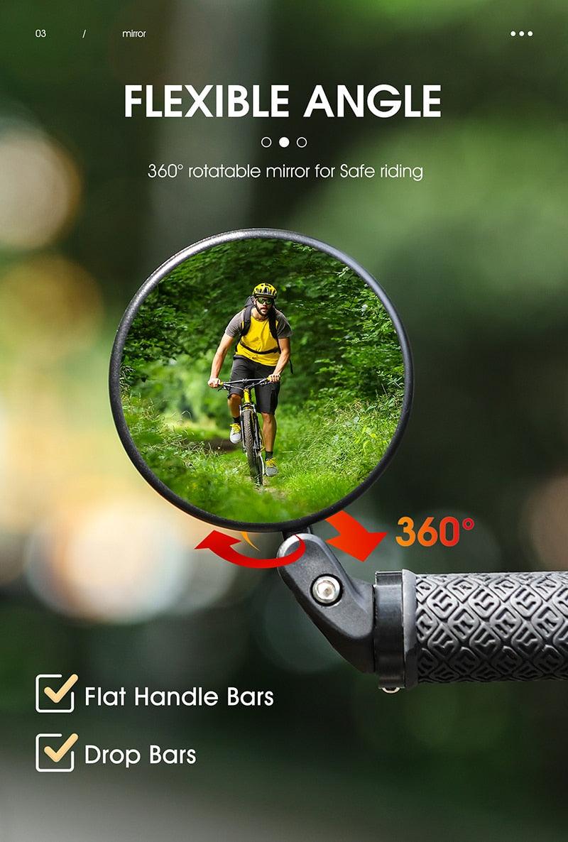 Adjustable Rotation Bike Rearview Mirror Cycling Rear View Road Bicycle Handlebar Mirrors Convex Mirror With 360˚Adjustable Handlebar Installation For Mountain Road Bike Electric Bicycle Accessories Stevvex