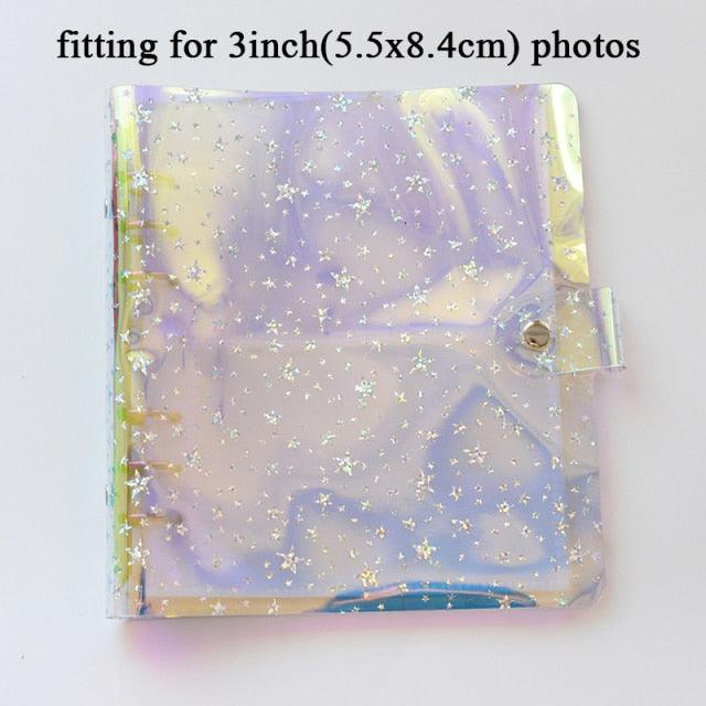 100/200 Pockets Photo Album 3/5 inches Mini Picture Case Name Card Storage Collect Book Photocard Shiny Clear 6-Ring Binder Cover Refillable Notebook Photo Album Stevvex