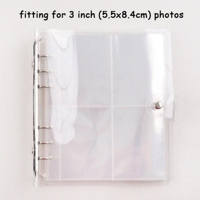 100/200 Pockets Photo Album 3/5 inches Mini Picture Case Name Card Storage Collect Book Photocard Shiny Clear 6-Ring Binder Cover Refillable Notebook Photo Album Stevvex