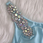 Luxury Purple Halter Crystal Diamond Bikini Female Swimsuit Women Swimwear Rhinestone Bikini Set Bathing Suit Women's Swimwear Rhinestone Halter Low Waist Tie Side Bikini Set 2 Pieces Crystal Diamond Swimsuit Stevvex