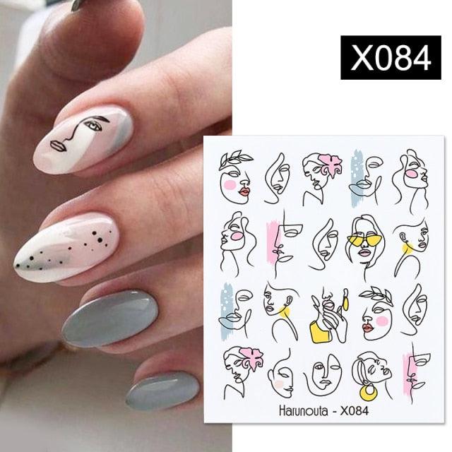 Black Lines Flower Leaves Water Decals Stickers Floral Face Marble Pattern Slider For Nails Summer Nail Art Decoration Summer Stickers on Nails Simple Summer Slider for Manicure Nail Art Watermark Manicure Decor Stevvex