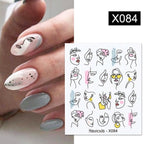 Black Lines Flower Leaves Water Decals Stickers Floral Face Marble Pattern Slider For Nails Summer Nail Art Decoration Summer Stickers on Nails Simple Summer Slider for Manicure Nail Art Watermark Manicure Decor Stevvex