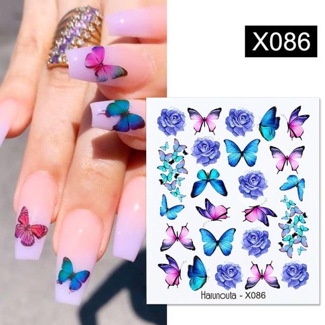 Black Lines Flower Leaves Water Decals Stickers Floral Face Marble Pattern Slider For Nails Summer Nail Art Decoration Summer Stickers on Nails Simple Summer Slider for Manicure Nail Art Watermark Manicure Decor Stevvex