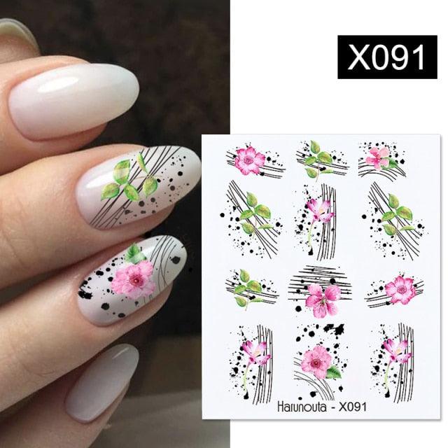 Black Lines Flower Leaves Water Decals Stickers Floral Face Marble Pattern Slider For Nails Summer Nail Art Decoration Summer Stickers on Nails Simple Summer Slider for Manicure Nail Art Watermark Manicure Decor Stevvex